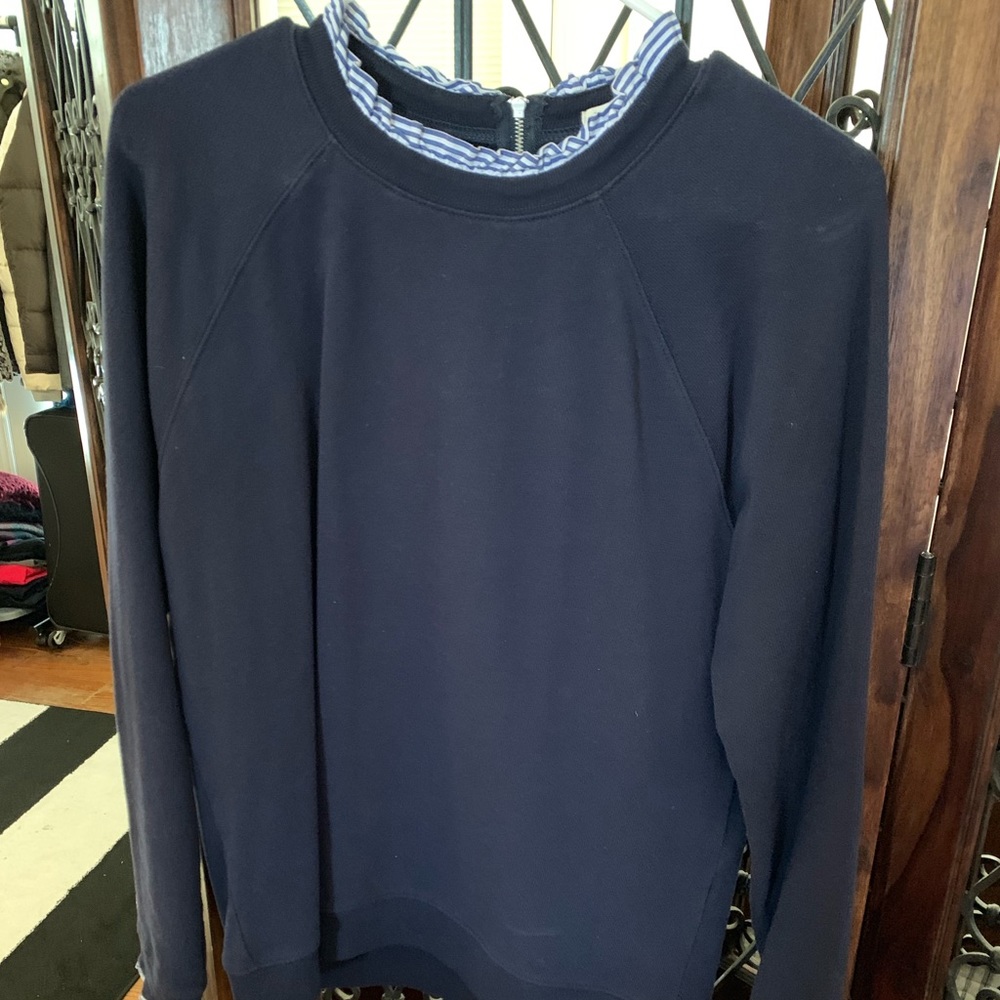 JCrew Seersucker Ruffle Pullover